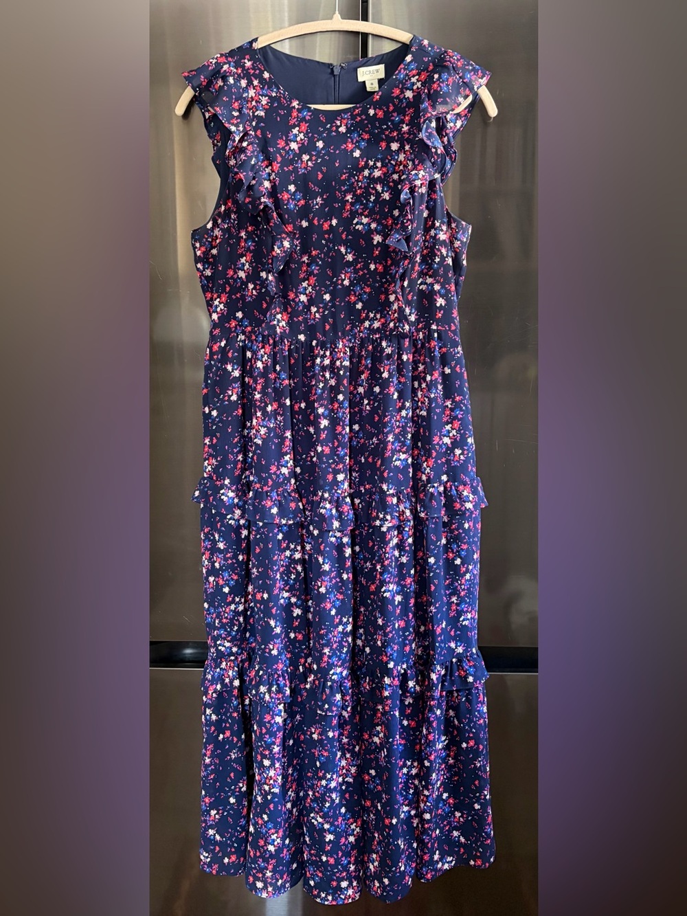 J Crew Boho Ditsy Floral Ruffled Tiered Romantic Cottagecore Maxi Dress EUC Sz 8